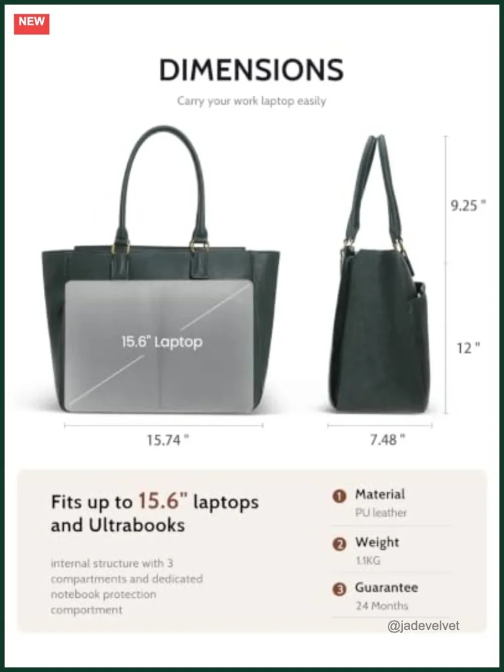 Leather Laptop Tote Bag for Women, Work Computer Briefcase, Padded 15.6